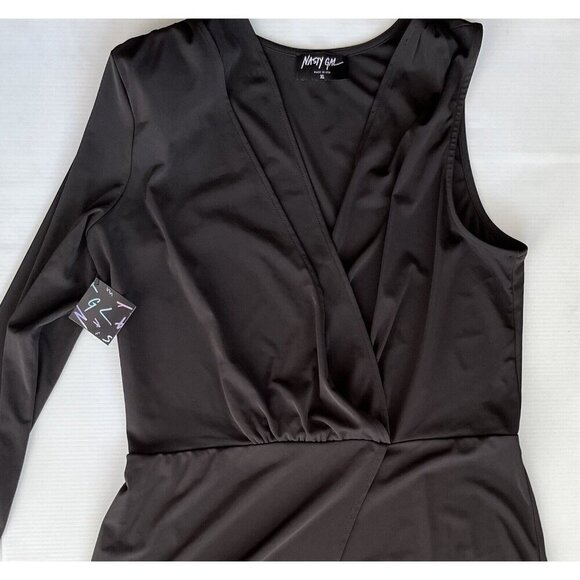 Nasty Gal Black Jersey One Sleeve Plunging Wrap Dress Size XL - Picture 3 of 10